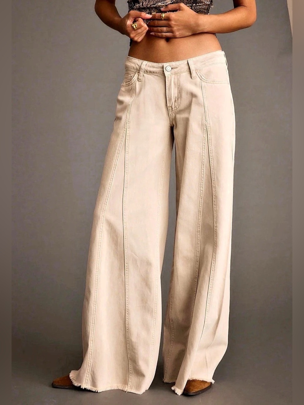 12th Tribe Wide Leg Jeans in Cream Size 25